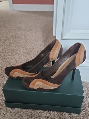 Italian Brown & Tan Suede High Heel Pumps - Like New